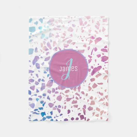Gepersonaliseerd Abstract Terrazzo Pink & Blue Pat Fleece Deken (Voorkant)