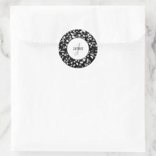 Gepersonaliseerd Abstracte Terrazzo Black & White Ronde Sticker