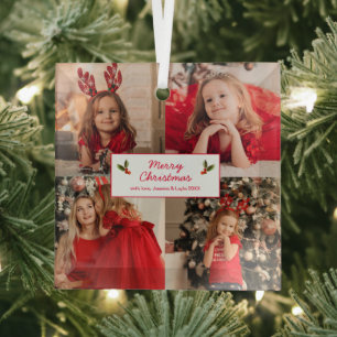 Gepersonaliseerd Afbeelding Collage met Kerstmis Glas Ornament