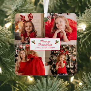 Gepersonaliseerd Afbeelding Collage met Kerstmis Metalen Ornament