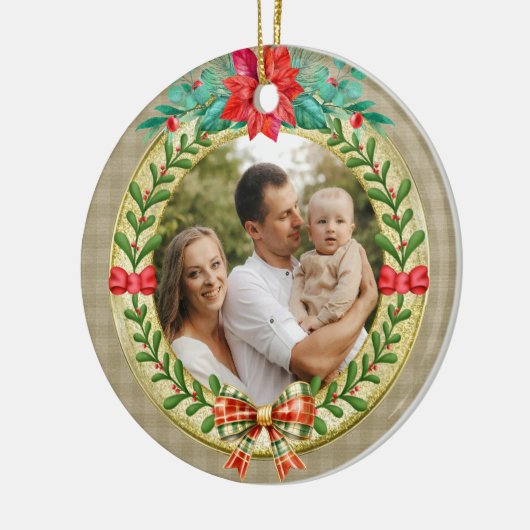 Gepersonaliseerd Afbeelding Lijst en Kerstkrans Keramisch Ornament (Links)