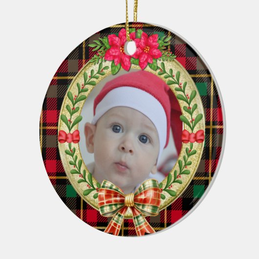Gepersonaliseerd Afbeelding Lijst en Kerstkrans Keramisch Ornament (Links)