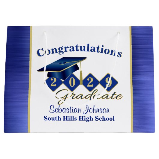 Gepersonaliseerd Afstuderen blauw & goud Groot Cadeauzakje (Voorkant)
