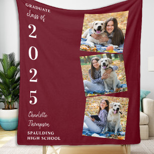 Gepersonaliseerd Afstuderen Burgundy Foto Collage Fleece Deken
