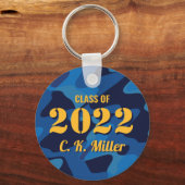 Gepersonaliseerd Afstuderen Camouflage Navy Blue Sleutelhanger (Voorkant)