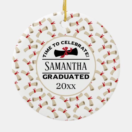 Gepersonaliseerd Afstuderen Gift | Tijd om te vier Keramisch Ornament (Achterkant)