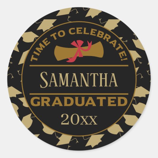 Gepersonaliseerd Afstuderen Gift | Tijd om te vier Ronde Sticker (Voorkant)