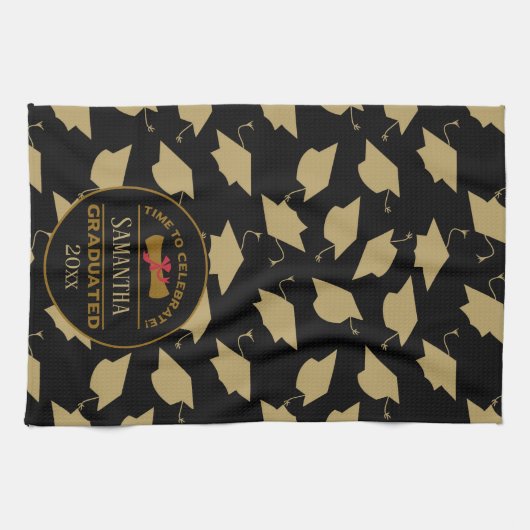 Gepersonaliseerd Afstuderen Gift | Tijd om te vier Theedoek (Horizontaal)