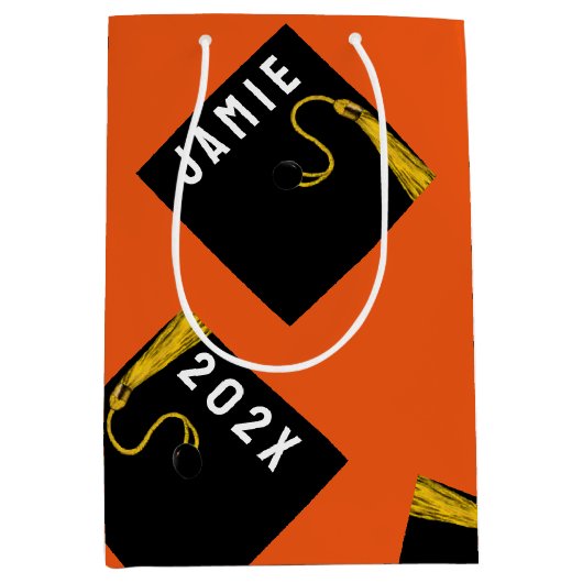 Gepersonaliseerd Afstuderen Oranje Medium Cadeauzakje (Voorkant)