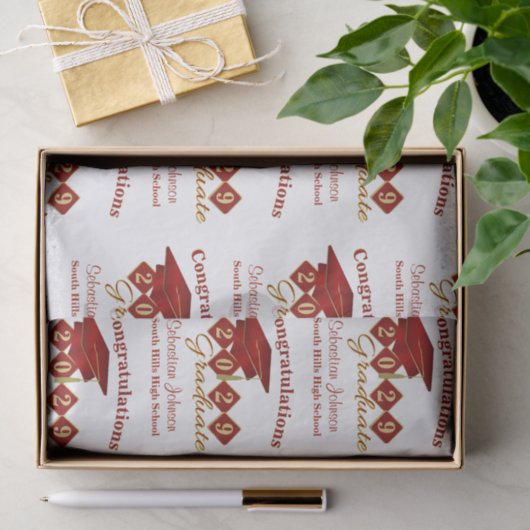 Gepersonaliseerd Afstuderen Rood & Gold Tissuepapier (Geschenk)