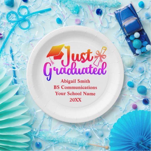 Gepersonaliseerd Afstuderen rood, Oranje Paars Papieren Bordje (Feest)