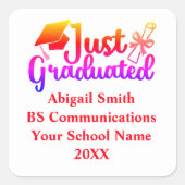 Gepersonaliseerd Afstuderen rood, Oranje Paars Vierkante Sticker (Voorkant)