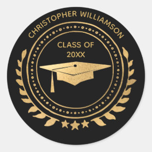 Gepersonaliseerd Afstuderen Zwart Goud Classic Mon Ronde Sticker