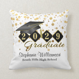 Gepersonaliseerd Afstuderen zwart-gouden Confetti Kussen