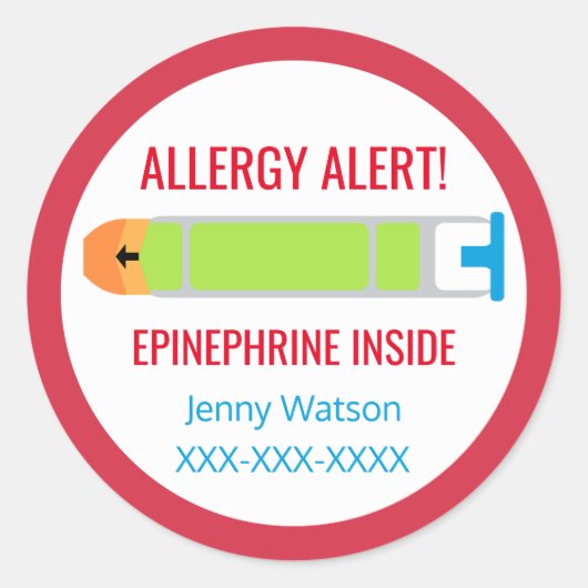 Gepersonaliseerd allergie Alert Epinefrine in het Ronde Sticker (Voorkant)