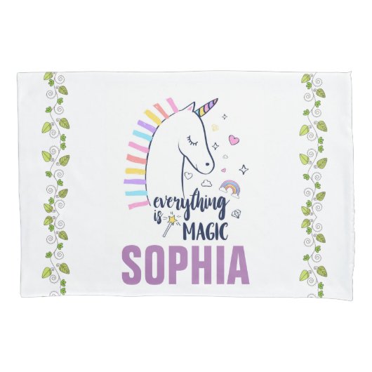 Gepersonaliseerd alles is Magic Unicorn Bedding Kussensloop (Voorkant)