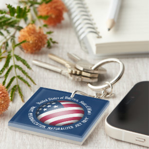 Gepersonaliseerd Amerikaanse vlag, blauw en wit Sleutelhanger