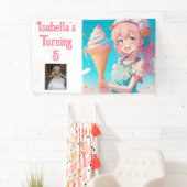 Gepersonaliseerd Anime Ice Cream Verjaardagsfeest Spandoek (Insitu)