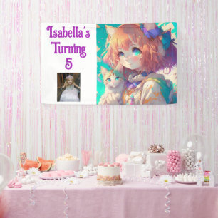 Gepersonaliseerd  Anime Meisje met Kitten Spandoek