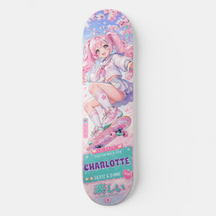 Gepersonaliseerd Anime Meisje Schattig Roze en Pas Skateboard