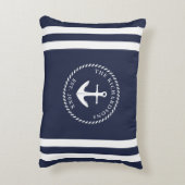 Gepersonaliseerd anker en strepen Navy Blue Accent Kussen (Achterkant (Verticaal))
