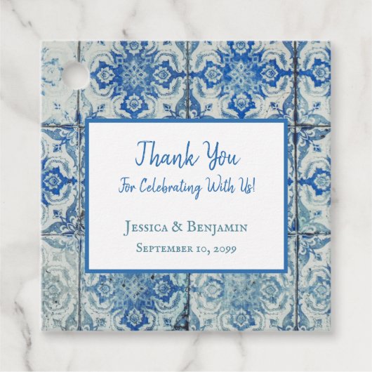 Gepersonaliseerd Antiek Portugees Tile Patroon Bedankjes Labels (Voorkant)