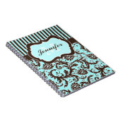 Gepersonaliseerd Aqua Brown White Striped Notitieb Notitieboek (Rechterzijde)