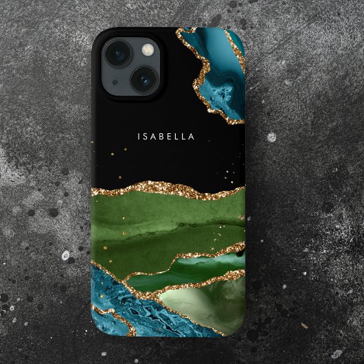 Gepersonaliseerd Aqua/Groen Agate met Gold Glitter Case-Mate iPhone Case
