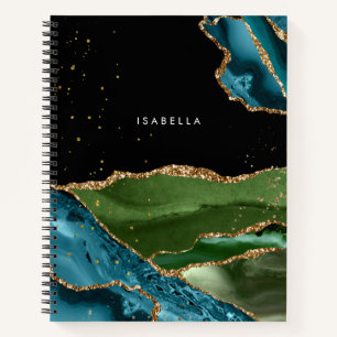 Gepersonaliseerd Aqua/Groen Agate met Gold Glitter Notitieboek