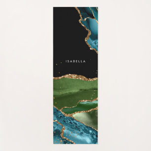 Gepersonaliseerd Aqua/Groen Agate met Gold Glitter Yogamat