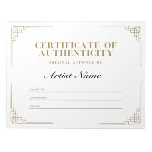 Gepersonaliseerd art Deco-certificaat van echtheid Notitieblok