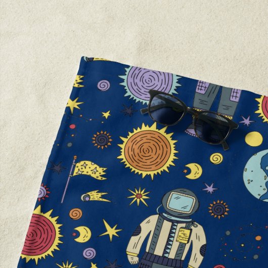 Gepersonaliseerd Astrounaut Space Man kleurrijk Strandlaken (In situ)