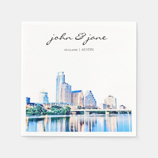 Gepersonaliseerd Austin Texas Skyline Wedding Servet (Voorkant)