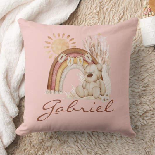 Gepersonaliseerd Baby naam Boho Beer Rainbow Sunsh Kussen (Deken)