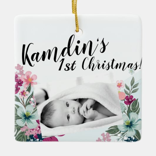 Gepersonaliseerd Baby Ornament Tropical Flowers op (Voorkant)