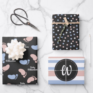 Gepersonaliseerd Baby shower Geslacht Laat monogra Inpakpapier Vel