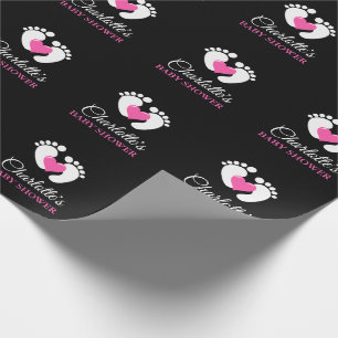 Gepersonaliseerd BABY SHOWER roze voetje hartritme Cadeaupapier