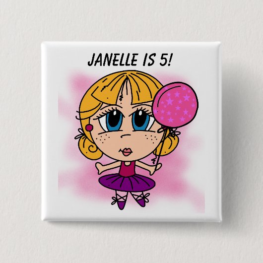 Gepersonaliseerd Ballerina Birthday Button (Voorkant)