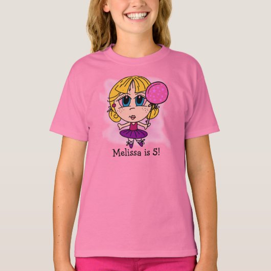 Gepersonaliseerd Ballerina Verjaardag T-shirt (Voorkant)