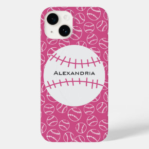 Gepersonaliseerd Baseball Softball Patroon op roze Case-Mate iPhone 14 Hoesje