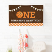 Gepersonaliseerd basketbal 1e verjaardagsfeestje spandoek (Insitu)