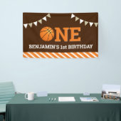 Gepersonaliseerd basketbal 1e verjaardagsfeestje spandoek (Beurs)
