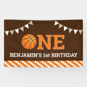Gepersonaliseerd basketbal 1e verjaardagsfeestje spandoek (Horizontaal)