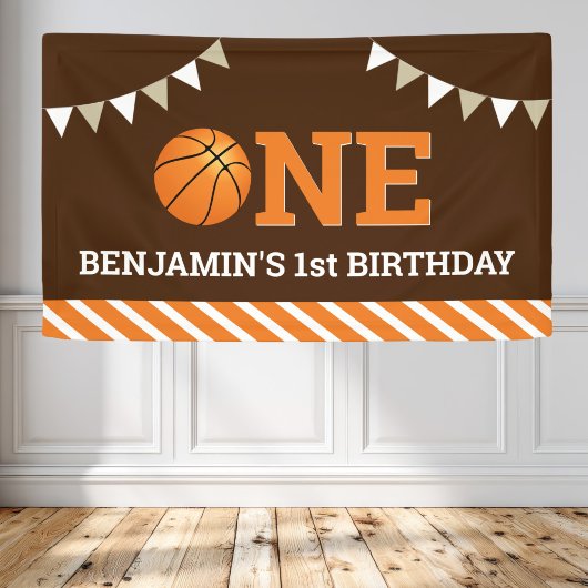 Gepersonaliseerd basketbal 1e verjaardagsfeestje spandoek