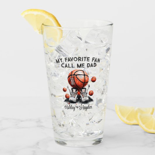 Gepersonaliseerd basketbal met kinder naam vaders  glas (Voorkant ijs)