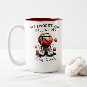 Gepersonaliseerd basketbal met kinder naam vaders tweekleurige koffiemok