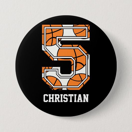 Gepersonaliseerd Basketbal Nummer 5 Ronde Button 7,6 Cm (Voorkant)