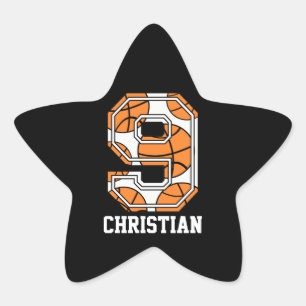 Gepersonaliseerd basketbal nummer 9 ster sticker