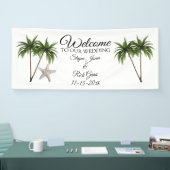 Gepersonaliseerd Beach Palm Trees Wedding Sign Spandoek (Beurs)