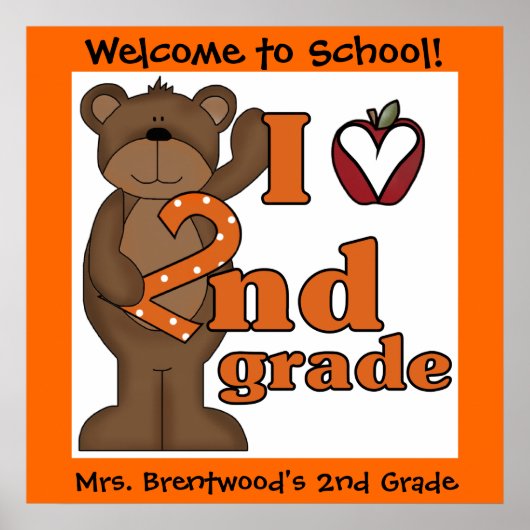 Gepersonaliseerd Beer I houdt van tweede klaslokaa Poster (Voorkant)